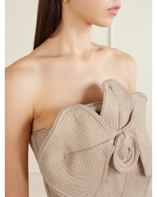 ANDRES OTALORA Natural Florencia Appliquéd Strapless Cropped Woven Top