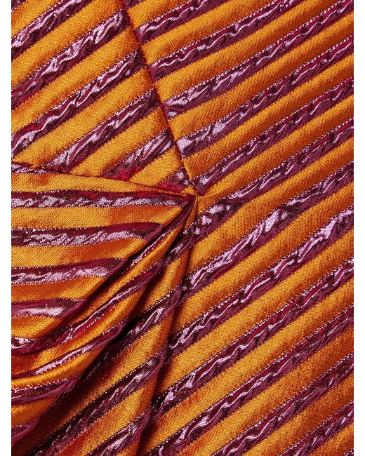 Christopher John Rogers Orange Pleated Striped Metallic Jacquard Maxi Dress