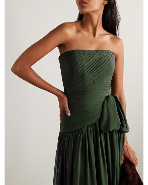 Elie Saab Green Scarf-Detailed Pintucked Silk Crepe De Chine Gown