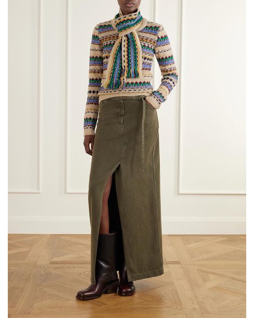 Dries Van Noten Gray Intarsia Wool Sweater