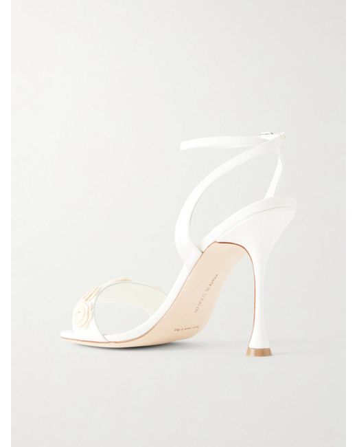Manolo Blahnik Natural Raosnu 105 Crochet-Trimmed Leather Sandals