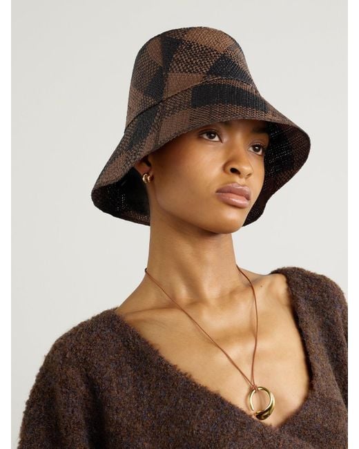 Johanna Ortiz Brown Artesano Heaven And Earth Checked Straw Bucket Hat