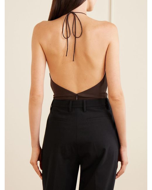 Alex Perry Brown Halterneck Backless Stretch-Mesh Bodysuit