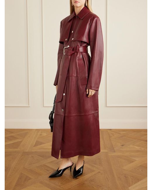 Sportmax Red Belted Leather Trench Coat