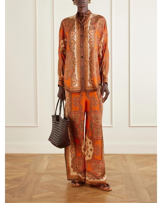 Zimmermann Orange Mahon Printed Silk-Satin Wide-Leg Pants
