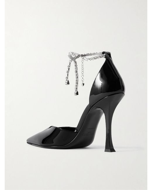 Jimmy Choo White Stevie 100 Embellished Patent-Leather Pumps
