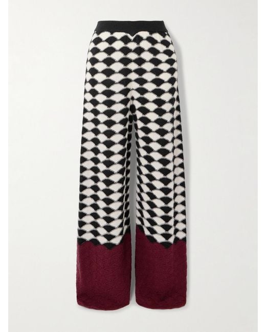 LaDoubleJ Red Wool-Jacquard Wide-Leg Pants