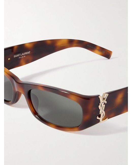 Saint Laurent Brown Rectangle-Frame Tortoiseshell Acetate Sunglasses