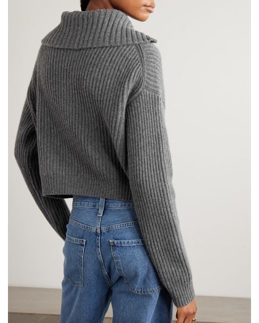 arch4 Gray Nara Ribbed Cashmere Zip-Up Cardigan