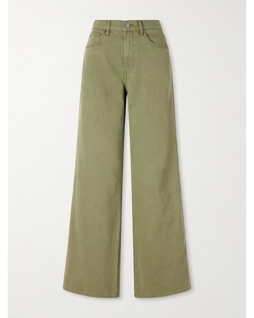 Veronica Beard Green Kasey Mid-Rise Wide-Leg Jeans