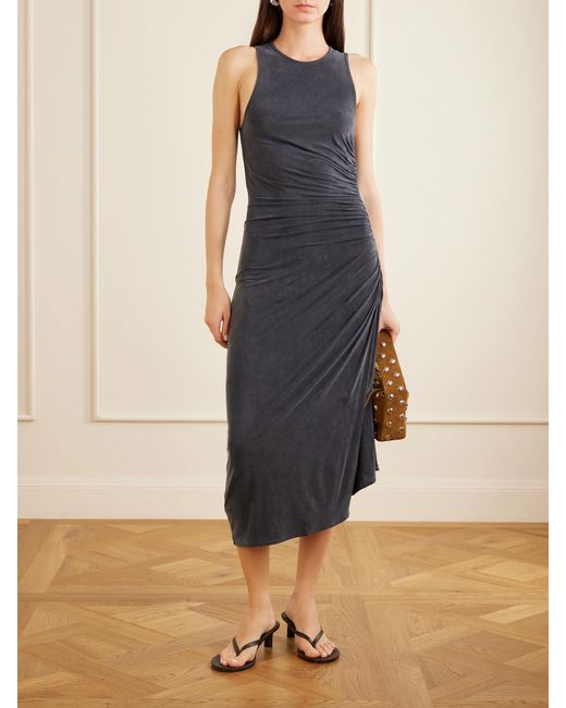 Agolde Blue Ruched Stretch-Jersey Midi Dress