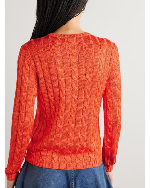 Ralph Lauren Red Cable-Knit Silk Sweater