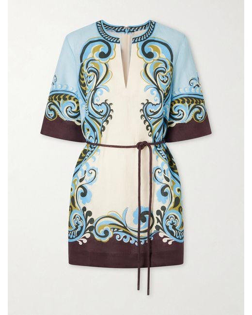 ALÉMAIS Blue Natalia Printed Linen Mini Dress