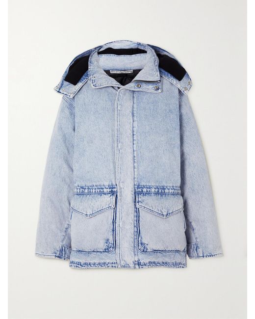 Alexander Wang Blue Oversized Hooded Padded Bleached Denim Jacket