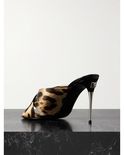 Dolce & Gabbana Black Leopard-Print Satin Mules