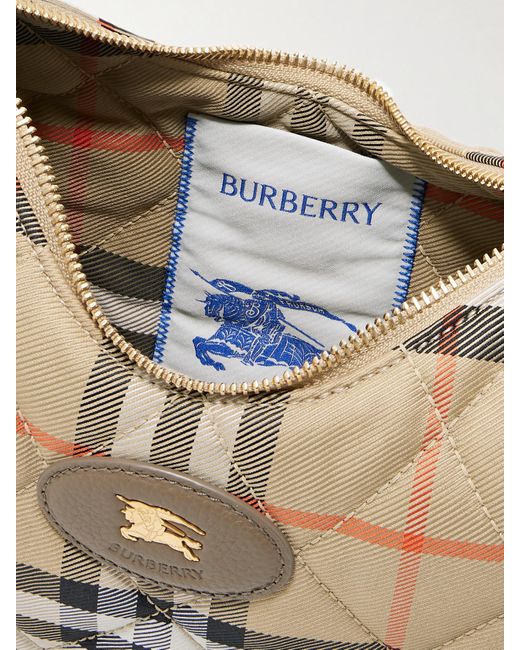 Burberry Natural Schultertasche Aus Gestepptem Twill Mit Karomuster Und Lederbesätzen