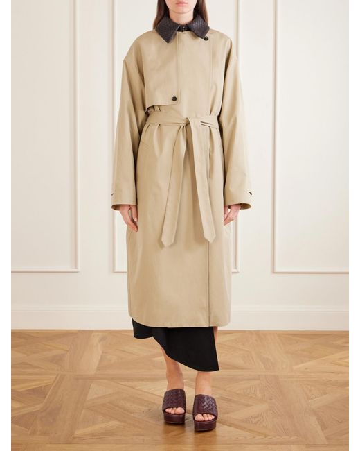 Bottega Veneta Natural Belted Leather-Trimmed Cotton Trench Coat