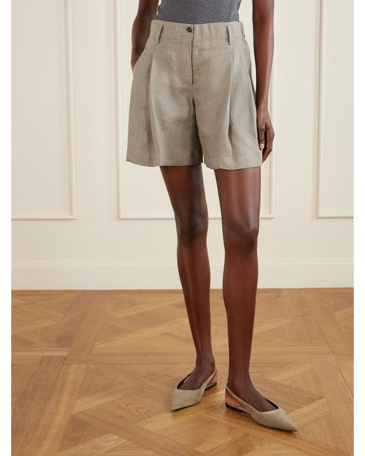 Brunello Cucinelli Natural Pleated Linen Shorts
