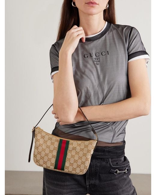 Gucci Natural Lunetta Leather-Trimmed Canvas-Jacquard Shoulder Bag