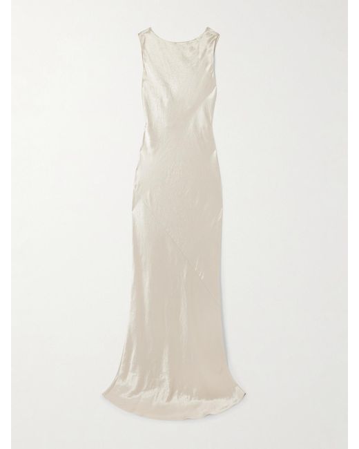 Abadia White Draped Hammered-Satin Gown