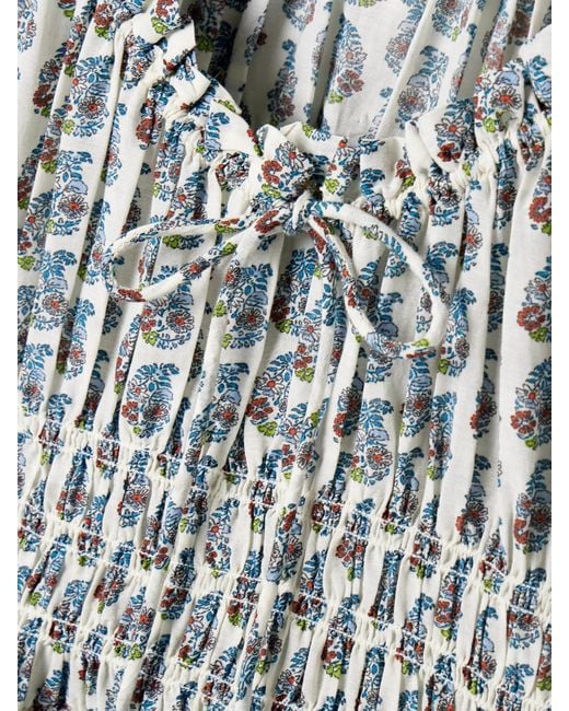 Robe Midi En Voile De Coton Biologique Mélangé À Imprimé Fleuri Et À Smocks Ischia Doen en coloris Gray