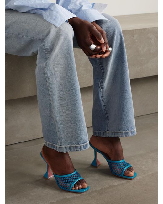 AMINA MUADDI Blue Lupita Mules Aus Leder Und Netzmaterial