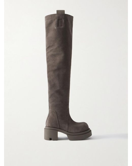 Rick Owens White Wader Bogun Suede Over-The-Knee Platform Boots