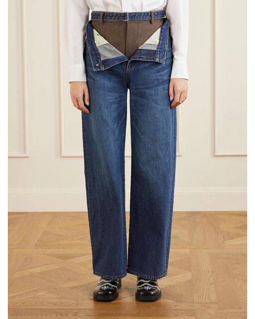 Sacai Blue Wide-Leg Denim And Wool-Flannel Pants