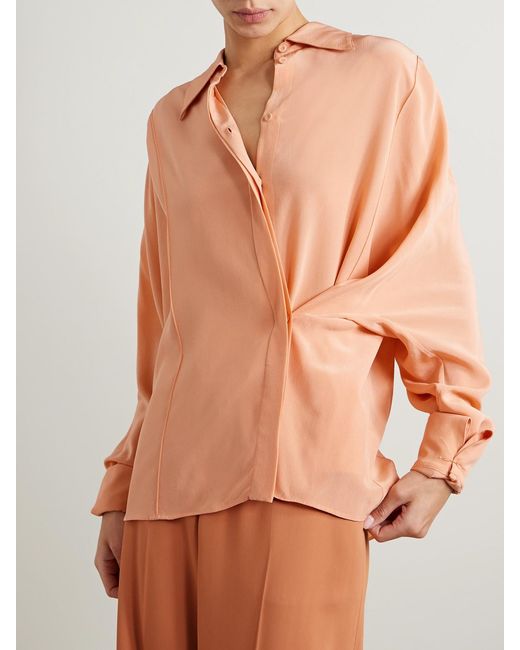 Another Tomorrow Pink Net Sustain Convertible Pleated Peace Silk Shirt