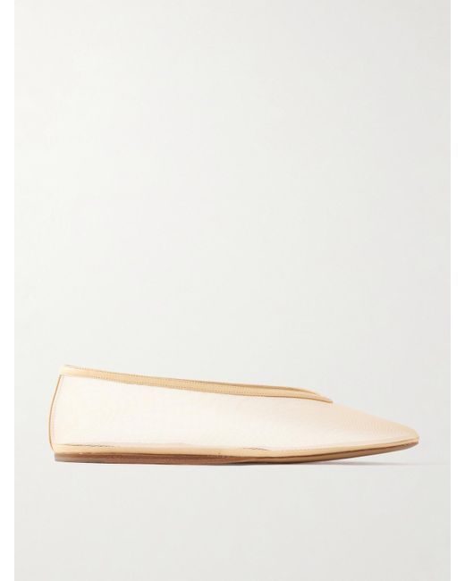 Le Monde Beryl Natural Luna Leather-Trimmed Mesh Ballet Flats
