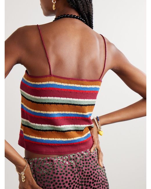 Bode Starkey Embroidered Striped Cotton Camisole