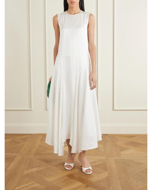 Abadia White Striped Stretch-Silk Satin Maxi Dress