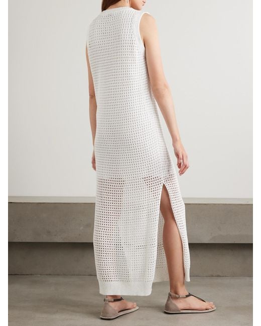 Brunello Cucinelli White Sequin-Embellished Open-Knit Cotton-Blend Midi Dress