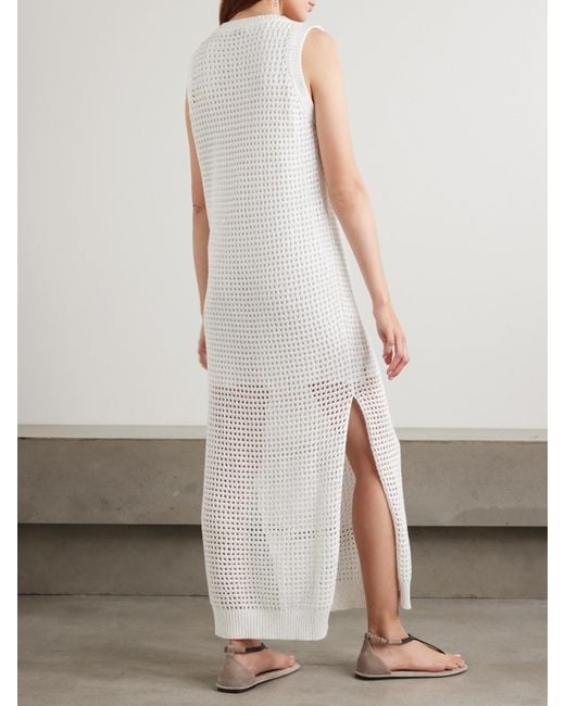 Brunello Cucinelli White Sequin-Embellished Open-Knit Cotton-Blend Midi Dress
