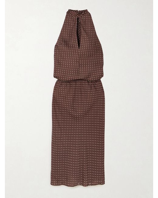 Posse Brown Phoebe Polka-Dot Tencel Lyocell Halterneck Midi Dress