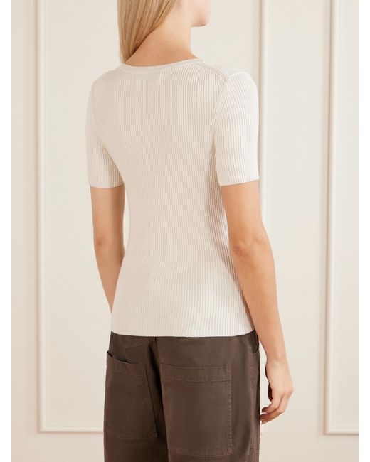 Nili Lotan Natural Francene Ribbed Wool And Silk-Blend Top