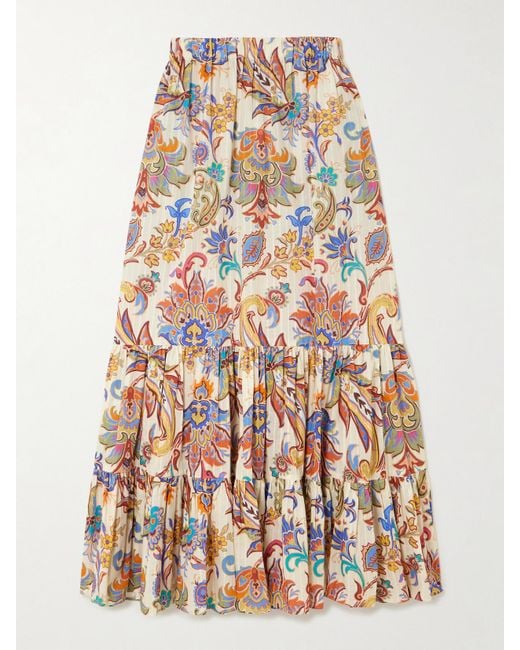 Etro White Tiered Printed Cotton Maxi Skirt