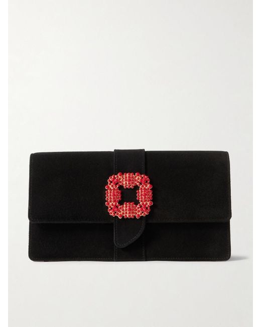 Manolo Blahnik Black Capri Clutch Aus Veloursleder Mit Verzierung