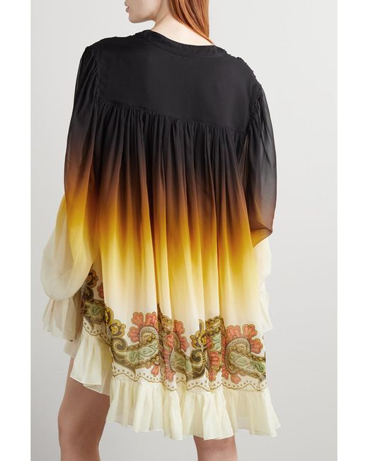 Etro Multicolor Gathered Printed Silk Crepe De Chine Mini Dress