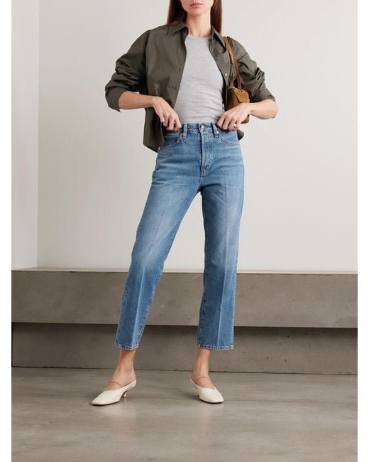 FRAME Blue The Vertical Crop High-Rise Straight-Leg Jeans