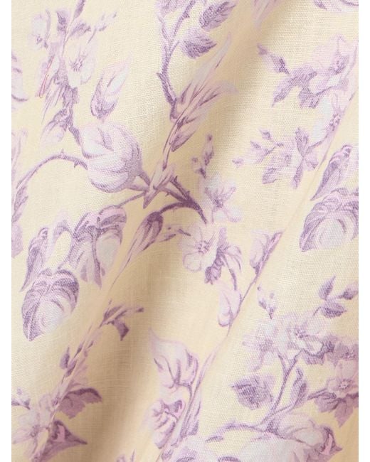 Zimmermann Pink Halliday Lace-Trimmed Floral-Print Linen Mini Dress
