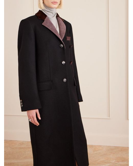 Marni Black Embroidered Calf Hair And Suede-Trimmed Wool Coat