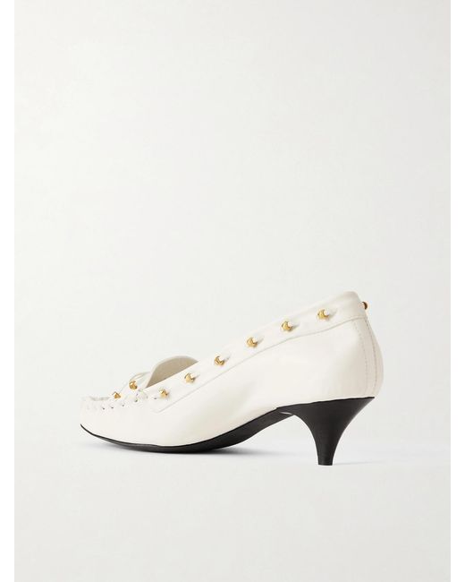Khaite Natural Milly Embellished Whipstitched Textured-Leather Pumps