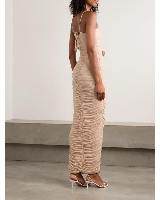 Maygel Coronel White Neckholder-Maxikleid Aus Gerafftem Stretch-Jersey Mit Applikationen