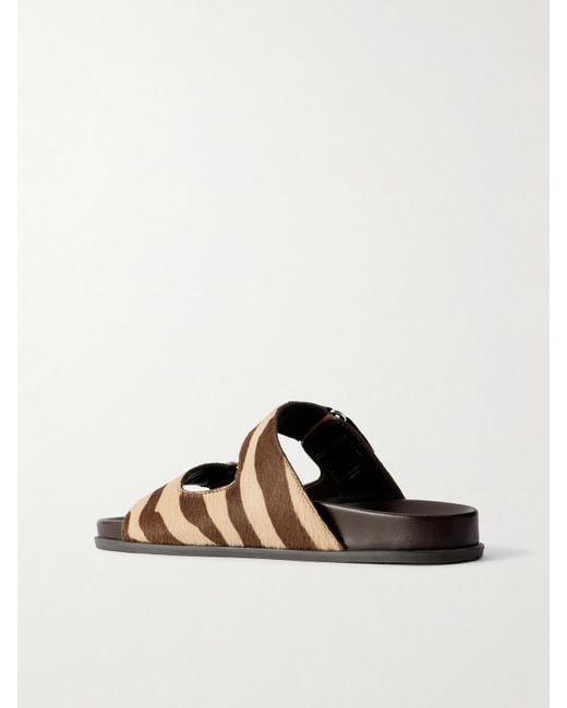 Jimmy Choo White Faux Pearl-Embellished Zebra-Print Calf Hair Sandals