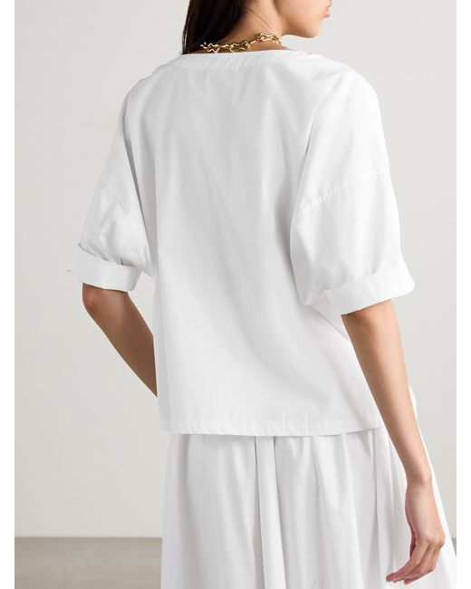 Suzie Kondi White Saria Cropped Cotton-Poplin T-Shirt