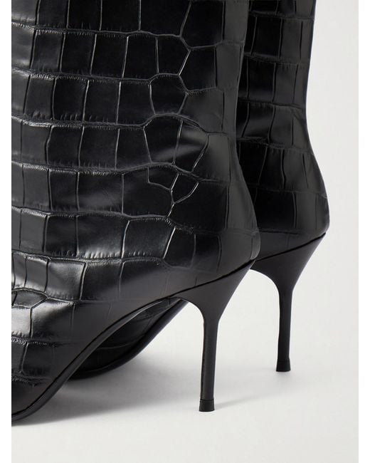 Staud Black Sebastian Croc-Effect Leather Knee Boots