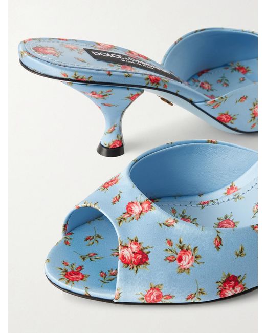Dolce & Gabbana Blue Kiera Floral-Print Satin Mules