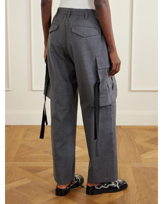 Sacai Gray Pleated Belted Twill Wide-Leg Pants
