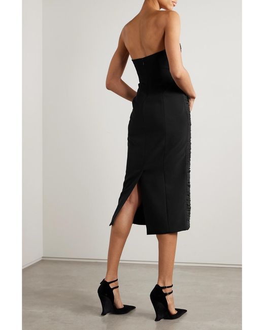 Carolina Herrera Black Strapless Ruched Silk-Crepe Midi Dress